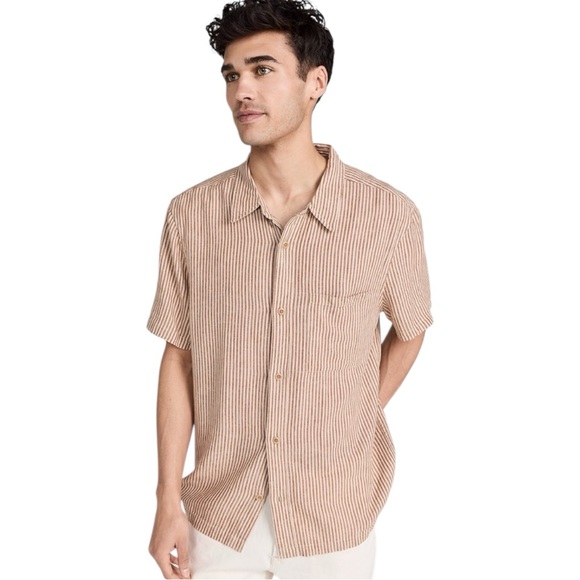 Tan and Red Stripes Celio Button Down Polo Shirt (M) - Picture 1 of 7
